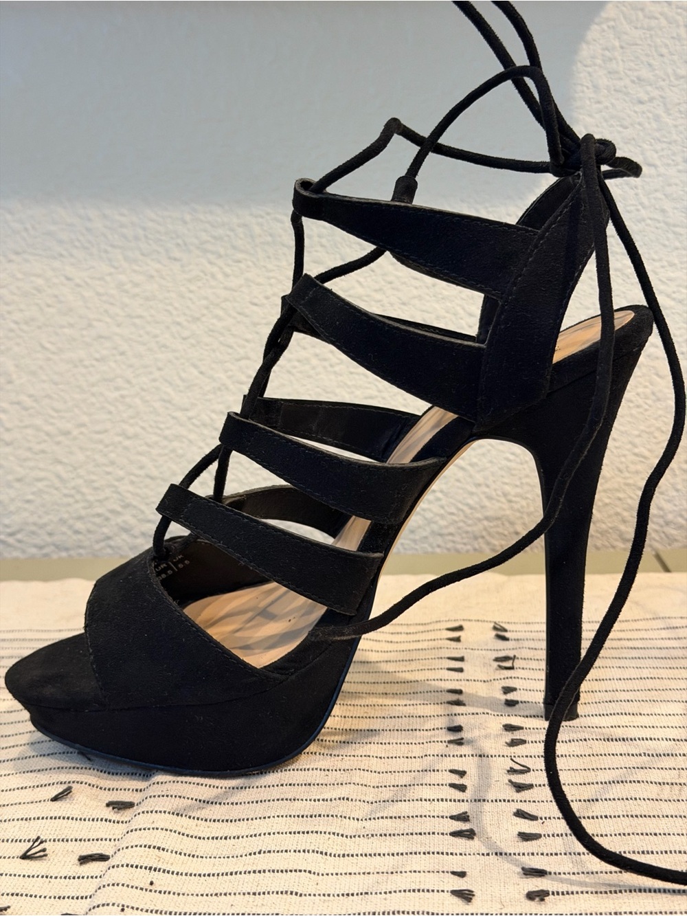Mix No. 6 Black Strappy Lace-Up High Heels - Picture 8 of 11